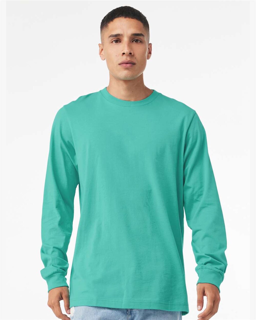 BELLA+CANVAS Long Sleeve Heavy Cotton Jersey Tee for Everyday Wear, Layering & Custom Printing Unisex Crewneck Shirt